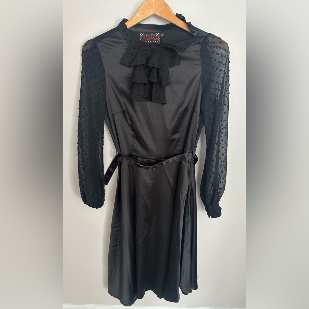Voodoo Vixen Black Dress with Sheer Sleeves